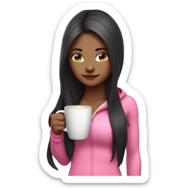 Yoga catgirl with coffee black long hair and white gothic skin full body pink sport  sticker