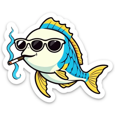 Fish smoking a blunt with sunglasses  sticker