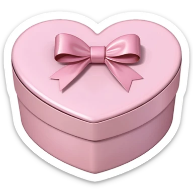 pale pink heart box, pale pink bow, filled with chocolates inside sticker