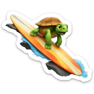 Turtle riding a surfboard on lava sticker