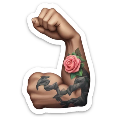 A strong arm flex,  symbolic for strong with a tattoo of the word Sweet, with a heart sticker
