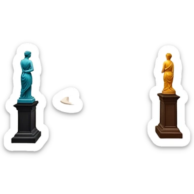 An icon featuring an elegant art gallery with classic paintings hanging on the walls, and sculptures displayed on pedestals. Visitors admire the exhibits, capturing the essence of culture, history, and art. Set against a transparent background. sticker