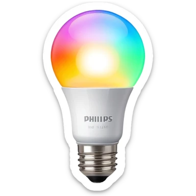 A Philips Hue smart light bulb with color spectrum visible inside the bulb sticker
