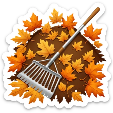 rake and autumn leaves sticker