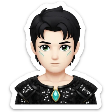 Cronus with black hair, black sequin outfit sticker