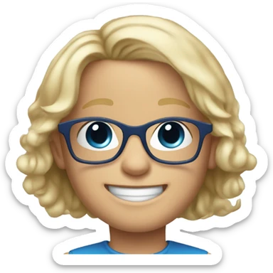 smiling 5 year old white boy with big blue eyes and glasses blonde hair sticker