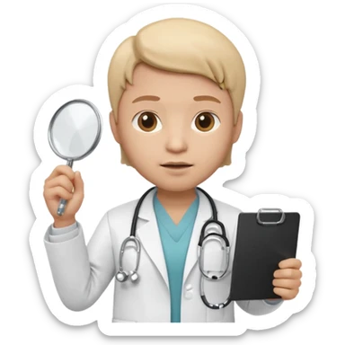 3D memoji doctor holding a small blank white sign in one hand (no text on sign), serious warning facial expression, medical coat, stethoscope, centered composition, PNG, transparent background sticker