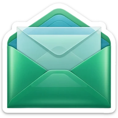 A simple emoji-style icon of a transparent green plastic gym folder envelope, slightly open, with clean edges, soft shine, and subtle shading, conveying fitness organization and active lifestyle. sticker