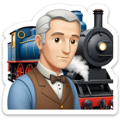 George Stephenson working on a steam locomotive sticker