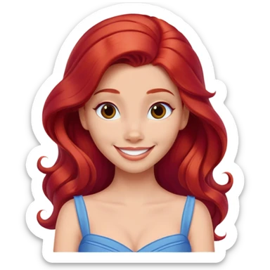 Disney human Ariel with long red hair wearing a blue dress, smiling sticker
