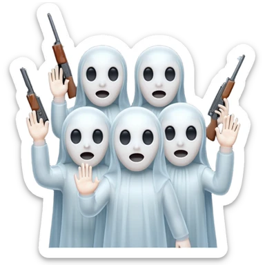 Fantasmas con un fusil y haciendo hola y chao con la manos sticker