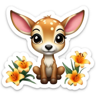 Cute bambi with lily sticker