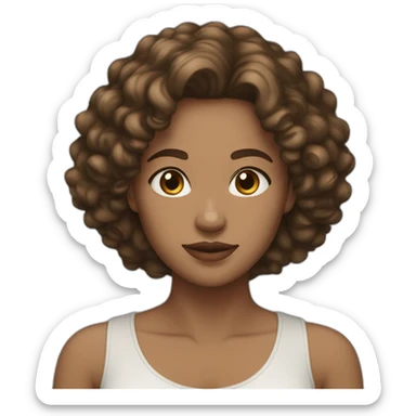 woman light brown skin long dark curly hair sticker