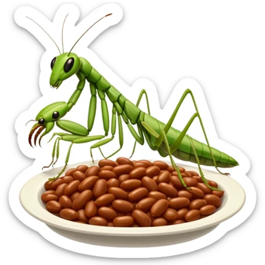 British praying mantis eating baked beans sticker