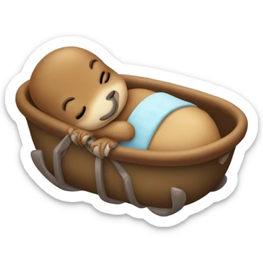 A platypus baby who sleeps in a cradle sticker