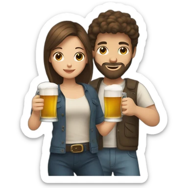 young girl with short brown hair in a relationship with a young man with a beard drinking beers sticker