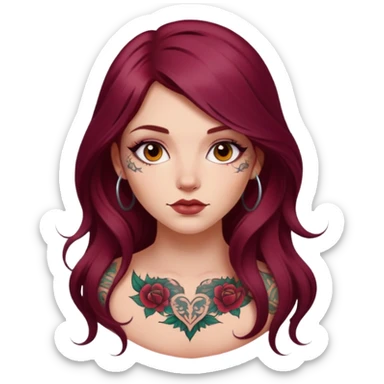 Beautiful tattooed long burgundy haired girl  sticker