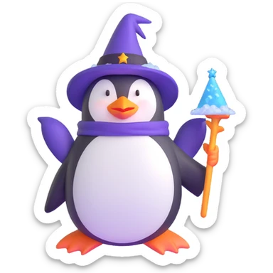 penguin wizard with ice crystals and frost magic sticker