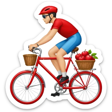 apple emoji style stylized bicycle with single rider referencing classic blotter art using bold shapes and simple vibrant colors sticker