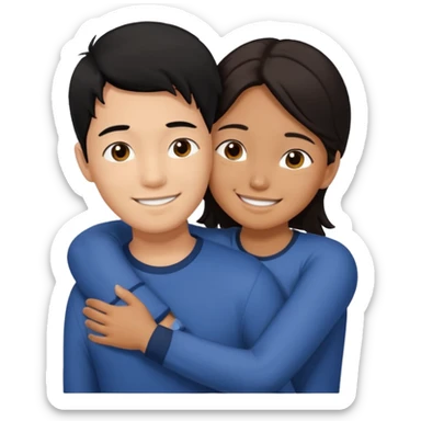 asian boy with black hair and brown long hair girl hugging sticker