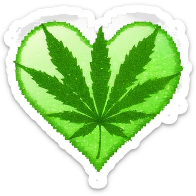 Sparkling 420 leaf hemp leaf inside a pixel heart sticker