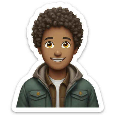 Curly haired boys smiling outdoors in jackets sticker