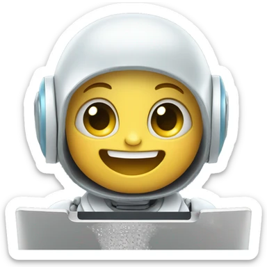 Happy baby robot coding on computer sticker