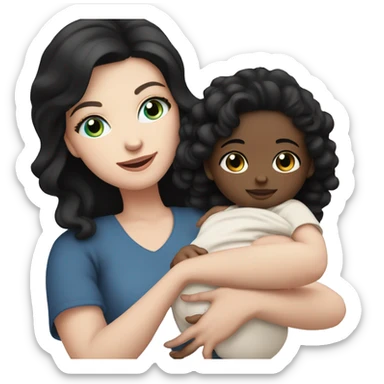 mom holding newborn baby girl with blue eyes white skin and black hair and white skin newborn girl bab white skin black hair sticker