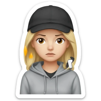 Blonde female tech developer going back to work after christmas holidays, looking tired and wearing a hoodie and cap sticker