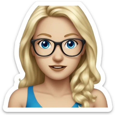 Pretty Caucasian blonde woman with glasses in a dress, hyper realistic with blue eyes  sticker