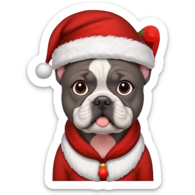 brunette woman with a dark grey French bulldog both wearing Santa sticker