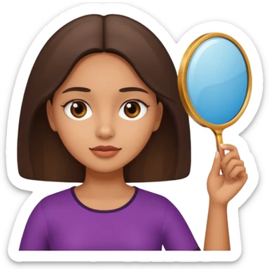 latin girl looking at herself with a hand mirror sticker