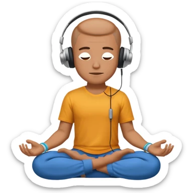 man meditating with headphones sticker