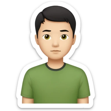 asian man black short hair green shirt sticker