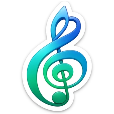 music icon, shining, 3D gradient blue to green music icon logo note  no background unique y2k clipart sticker
