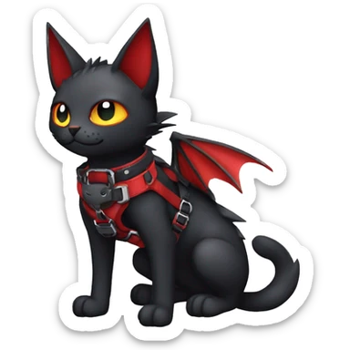 cool edgy kawaii black punk red fantasy nargacuga-bat-cat-Fakemon collar harness full body sticker