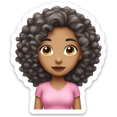 lightskin girl with curly black hair in pink sticker