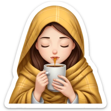 girl inside a blanket sipping coffee eyes closed sticker