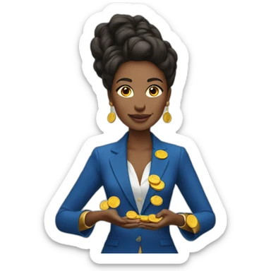 Posh-woman-with-blue-suit-holding-golden-coins sticker