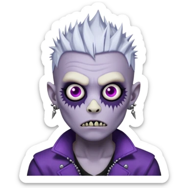 Purple pale skinned zombie boy skin so with white spiky hair. Nose and ear piercings. Emo. sticker