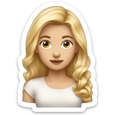 una chica rubia, pelo largo y ondulado, con ojos marrones y piel blanca sticker