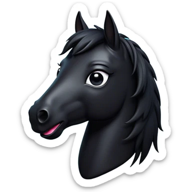 Cinematic Comical Black Horse Portrait Emoji, Head tilted dramatically with an exaggeratedly amused expression, featuring a striking jet-black fur with a glossy finish and wide, expressive dark eyes filled with playful disbelief, Simplified yet hilariously expressive features, highly detailed, glowing with a slightly sassy glow, high shine, dramatic yet playful, stylized with an air of cheeky mischief, bright and endearing, soft glowing outline, capturing the essence of a spirited and over-the-top horse, so meme-worthy it feels like it could side-eye its way into internet fame instantly! sticker