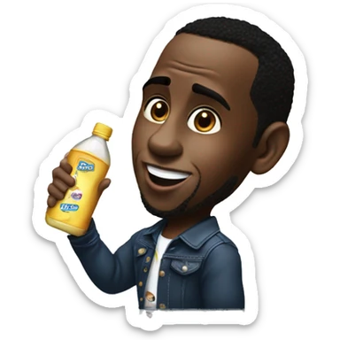 P diddy holding johnsons baby oil bottle sticker