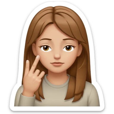 White but tan person with lightish brown hair girl has eyes closed and index and middle fingers held on the temples of the forehead has if she is thinking and knows and sort of smirking sticker