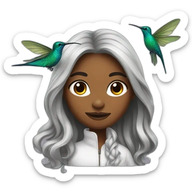 Black women with long hair and humming bird sticker