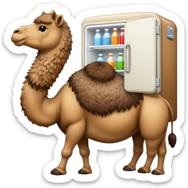 A camel with a fridge as it’s body sticker