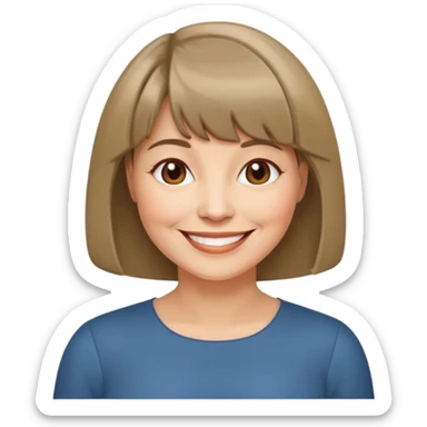 счастливая женщина 50 лет темно-русые волосы каре с челкой смотрит улыбается sticker