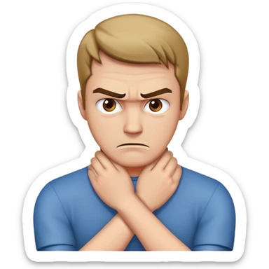 guy holding hands crossed around his neck angry sticker