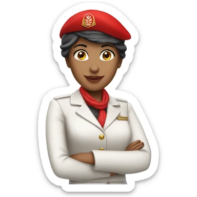 Emirates Airlines stewardess with red beret and white scarf sticker