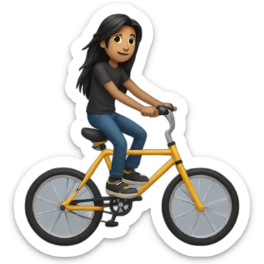 A boy with black long hair riding a bike  sticker